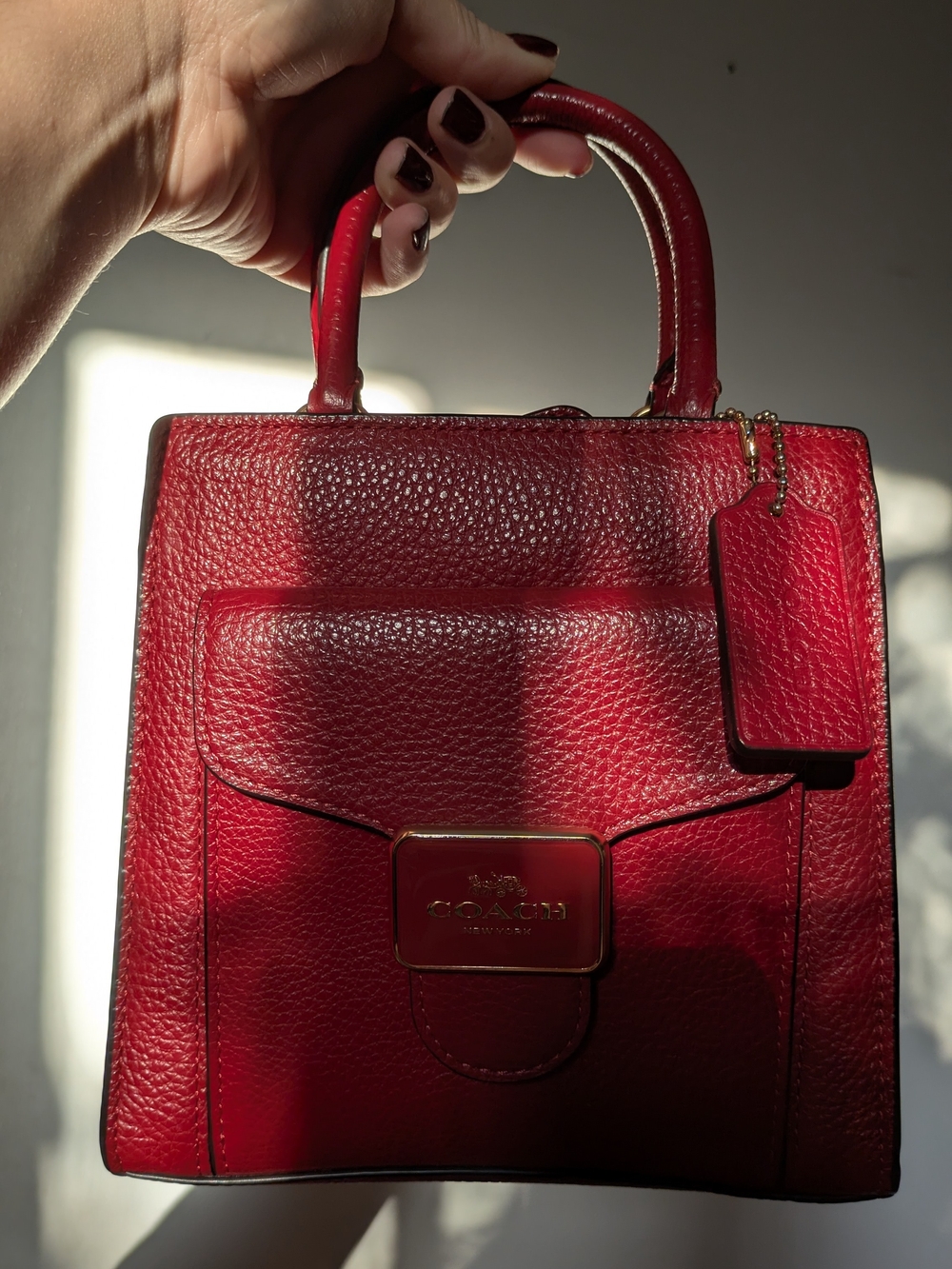 Coach Red Pebbled Leather Top-Handle Bag